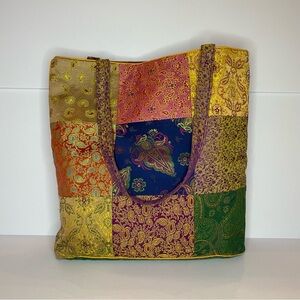Girasole Boho Patchwork Tote Bag – Colorful Brocade Paisley Large Tote